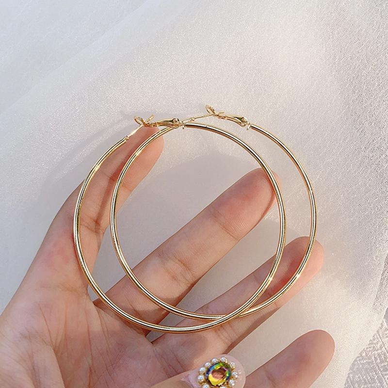 

Hyperbole Minimalist 7CM Big Hoop Earrings for Women Hiphop Punk Simple Smooth Geometry Metal Loop Zircon Birthday Gift