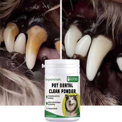 Haustierzahnpulver schützt die Mundgesundheit pelziger Kinder. Das feine Pulver von Tierzahnputzpulver dringt tief in die Zahnzwischenräume ein