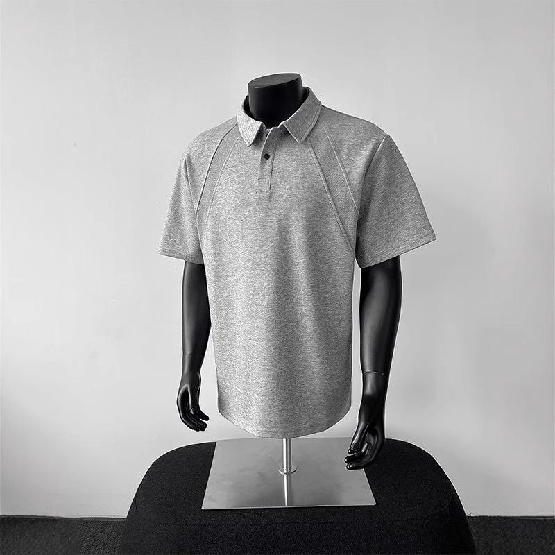 American Front Shoulder Short-sleeved Polo Shirt Men's Summer Heavy Shirt Lapel T-shirt Ragdoll Sleeves