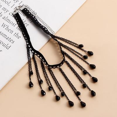 Yousheng Gothic Choker Necklace Lightweight French Crystal Tassel Metal Necklaces with Adjustable Length for Women