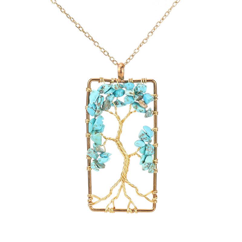 Натуральный измельченный камень Обернутое Древо Жизни Ожерелье - Прямоугольный Хрусталь Дизайн Денежного Дерева (N39)