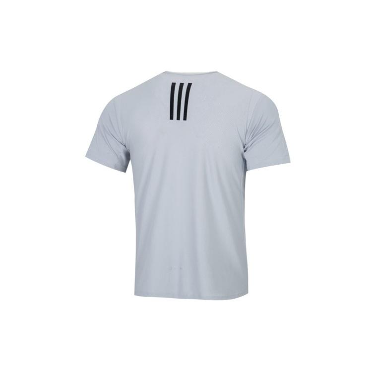Men's Adidas Stripe Logo Sports Training Round Neck Short Sleeve Blue T-Shirt HC4239