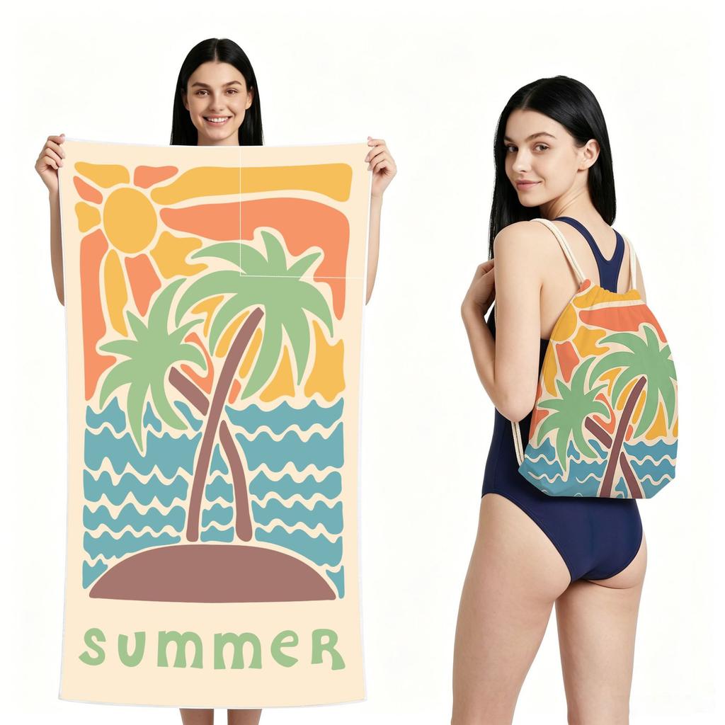 2 in 1 Microfiber Quick Dry Beach Towel Bag Convertible Foldable Printed Bath Towel Backpack