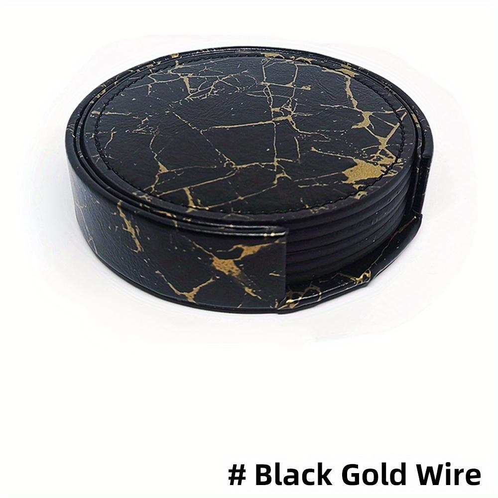 6Pcs/set Round Artificial Leather Coasters Marble Style Drink Coaster For Kinds Of Cup Home Bar Counter Kitchen Dining Table Decor