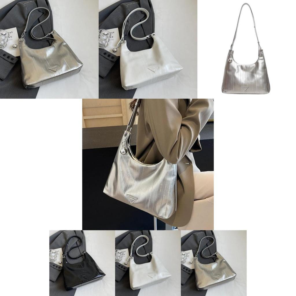 Stylish Silver Minimalist Large Capacity Tote Bag For Casual Everyday Use