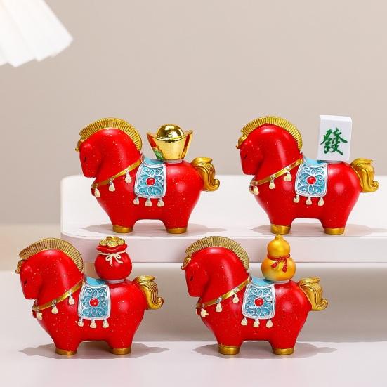 1/4Pcs Cartoon Horse Figurine with Gift Bag Box Bring Good Luck Fortune Chinese Style Pony Statue Home Office Desktop Feng Shui Decoration Ornament