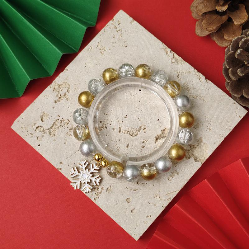 Christmas Diamond Santa & Snowflake Glass Bracelet: Stylish & Versatile Holiday Accessory.