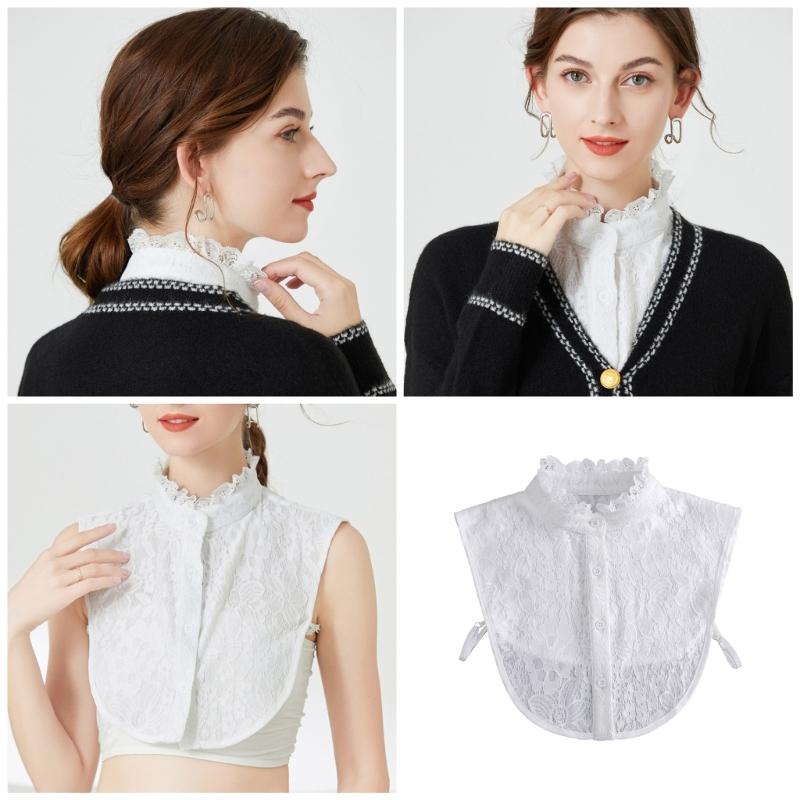 Lace Ruffle Faux Collar Decorative Collar for Dress Suit Removable False Collar Universal Shawl Elegant Sweater Collar