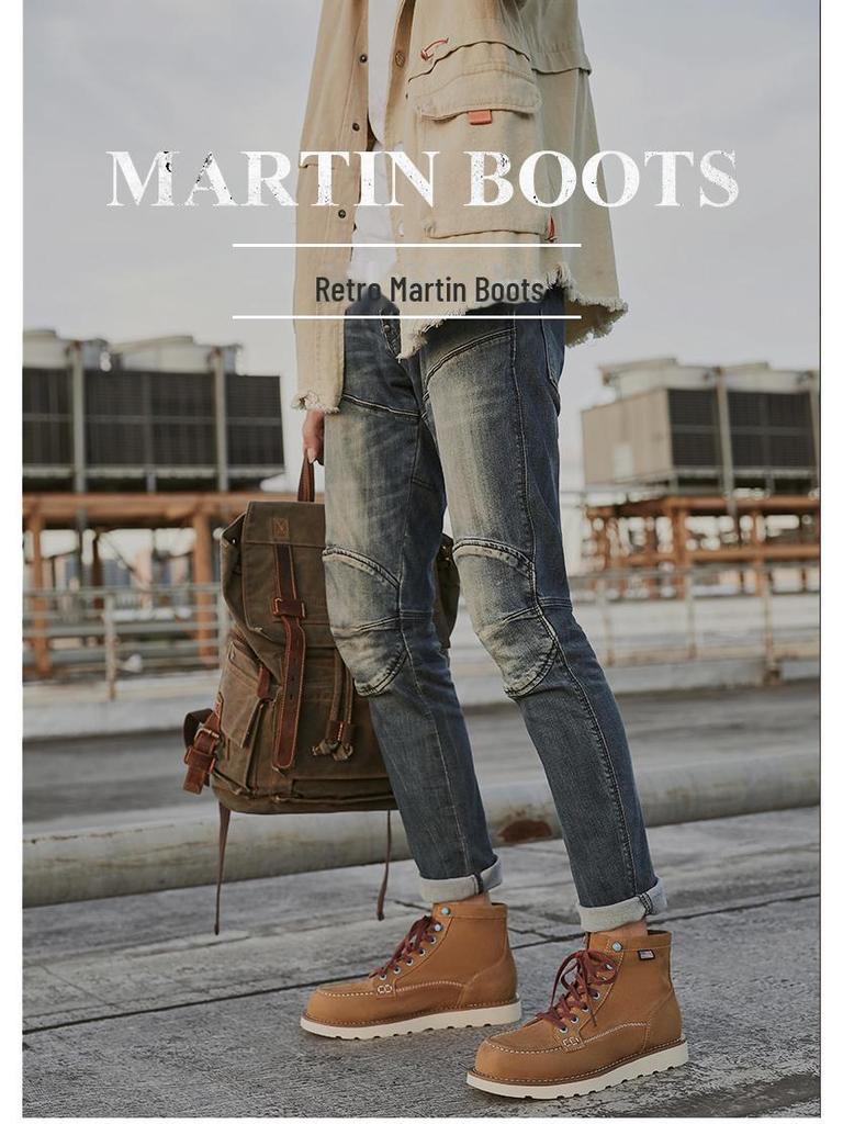 Ανδρικές Ρετρό Μποτάκια Μέσης Κνήμης Κίτρινο Δέρμα Μοσχαριού