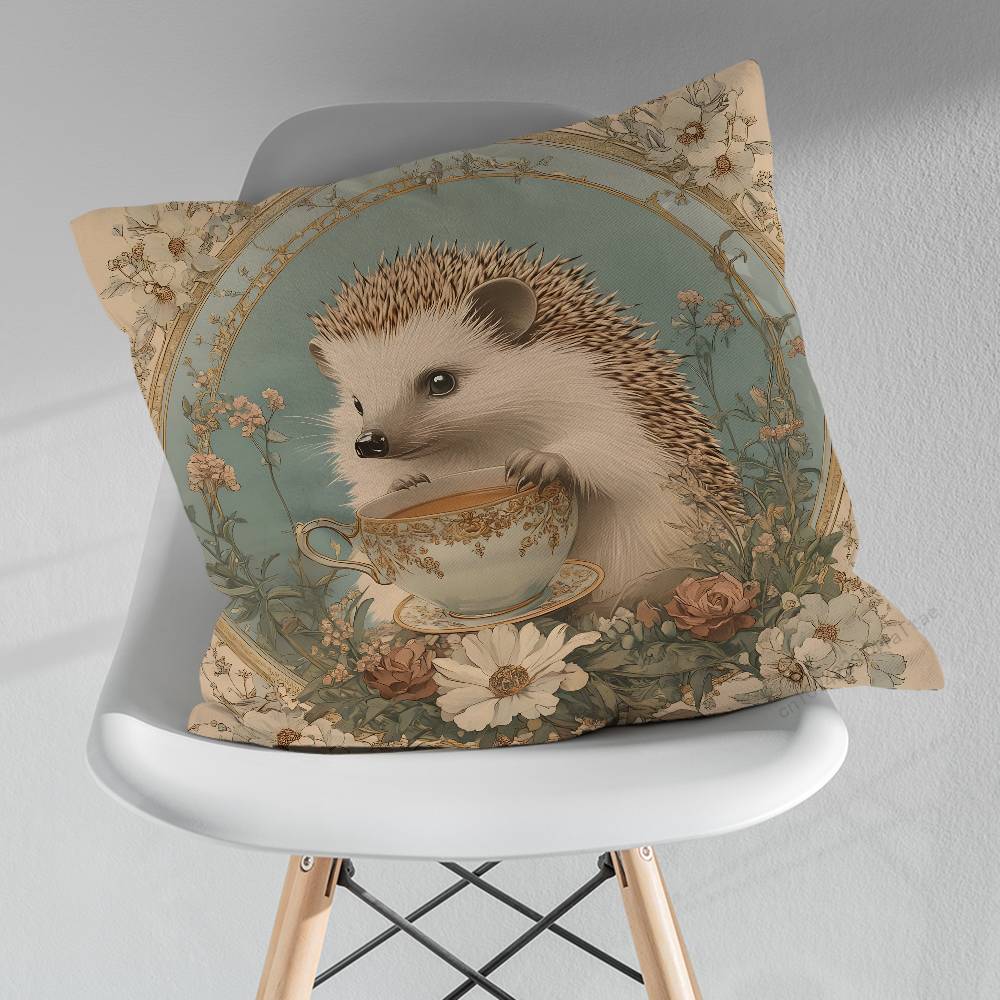 Retro Vintage Hedgehog Pillowcase for Sofa Room Office Decor Printing  Merchandise AllMatch Cushion Cover