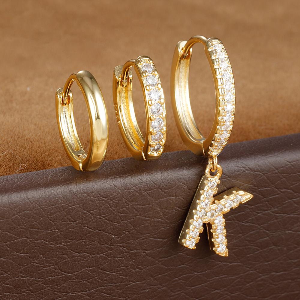 3PCS Trendy Stainless Steel Initial A-Z Letter Hoop Earrings Set For Women Fashion Huggies Cartilage Helix Piercing Jewelry