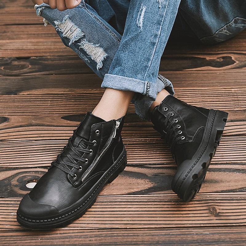 PU Leather Men Ankle Boots Fashion Snow Boots For Men Zipper Men's Boots Man Black Brown Lace Up Shoes For Winter Autumn Jkm9