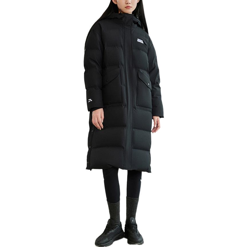 Anta Lifestyle Serie Letter Print Muster Reißverschluss Kapuze Dicke Daunenjacke Damen Oberbekleidung Schwarz 162318902-1