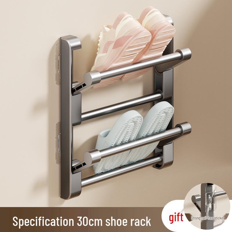 Stanzfreier Badezimmer-Hausschuhe-Halter: Wandmontierter Schuhorganizer & Aufbewahrung für Toilettentür - Hängendes & Abtropfendes Design.