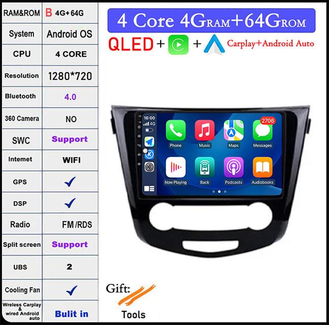 10 Lnch For Nissan Qashqai J11 Nissan X Trail T32 2014 - 2017 Android 14 Car Multimedia Radio Carplay GPS Navigation Auto