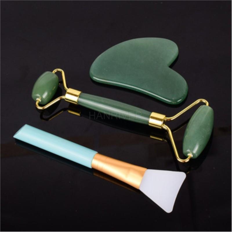 Pink crystal jade roller, facial mask brush set, facial massager, facial beauty powder crystal scraping board, heart-shaped
