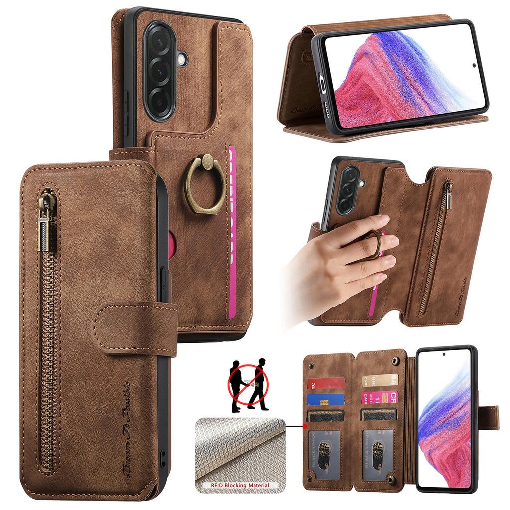 For Samsung Galaxy A36 5G Leather Phone Back Cover with RFID Blocking Zipper Wallet Kickstand