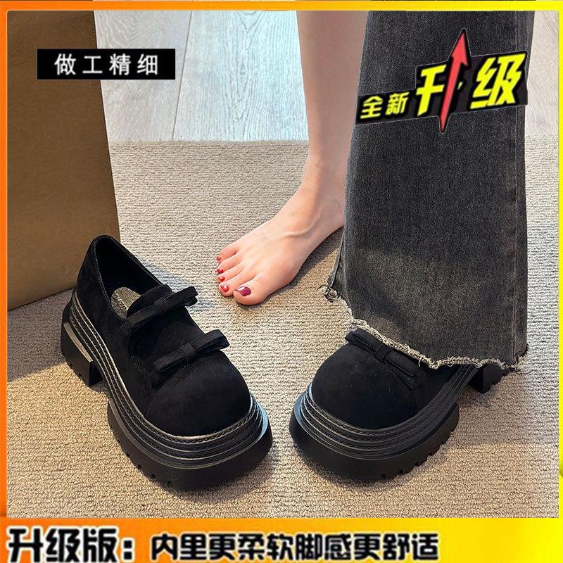 British style bow small leather shoes women's 2025 spring new platform loafers one-pedal black leather single shoes