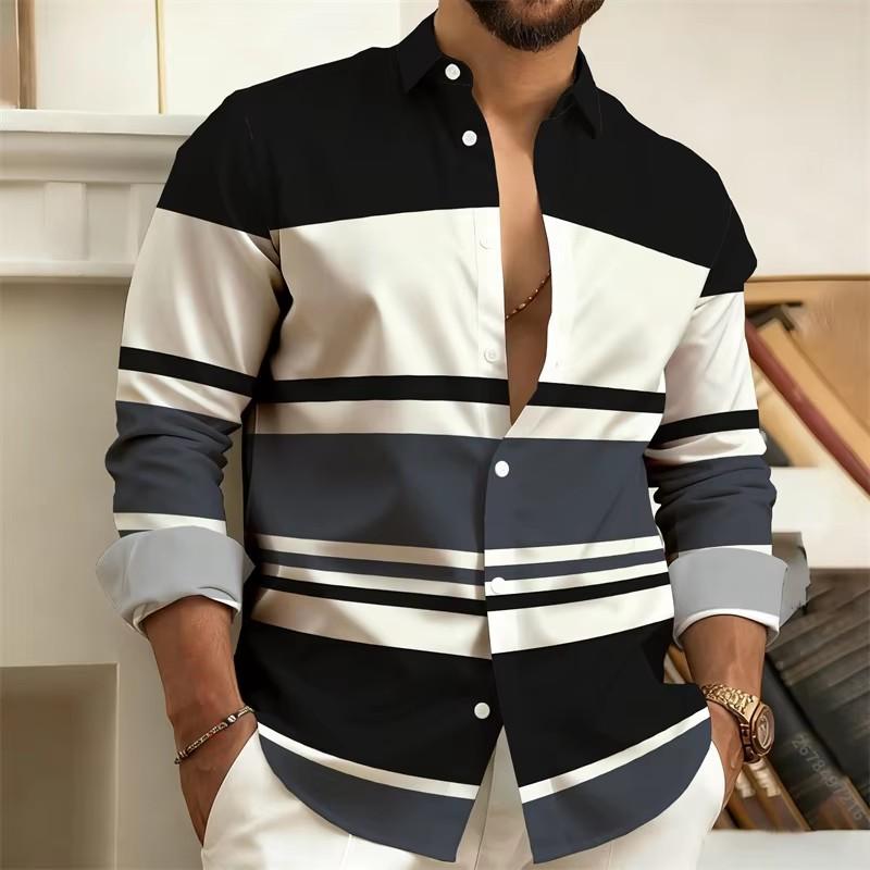 Autumn Winter Men Long Sleeve Stripe Long Sleeve Shirt Tops