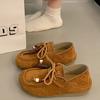 2025 Autumn New Flat-bottomed Casual Beanie Shoes Female Kangaroo Lace-up Comfortable Two Wear Suede Loafers Single Shoes