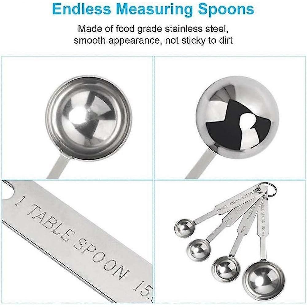 4-teiliges Messlöffel-Set, Enthält 1/4 TL, 1/2 TL, 1 TL, 1 EL, Messbecher aus lebensmittelechtem Edelstahl, Sehr genauer Esslöffel und Teelöffel F