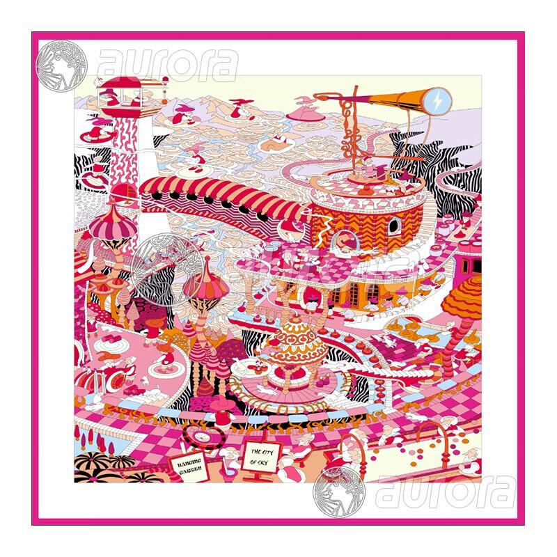 

Шарф-шаль ручной работы с блочной печатью «Аврора» 90cm*90cm