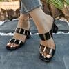 Fashion Special-shaped Heel Cool Drag Women's Summer New Square Toe Open-toe Metal Decoration Outward Wear Flip Slippers