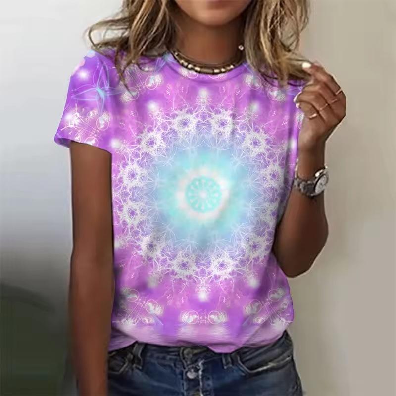 3D Printed Color Rotating Pattern T-shirts Summer Retro Loose Round Neck Short Sleeved Women's T-shirts