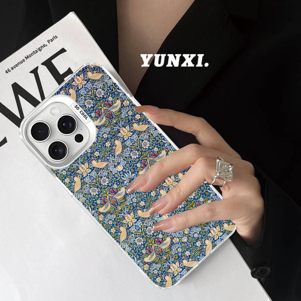 

William Morris Strawberry Phone Case For IPhone 17 16 15 14 13 12 11 Pro Max Plus Color Silver Cover iPhone 14 pro