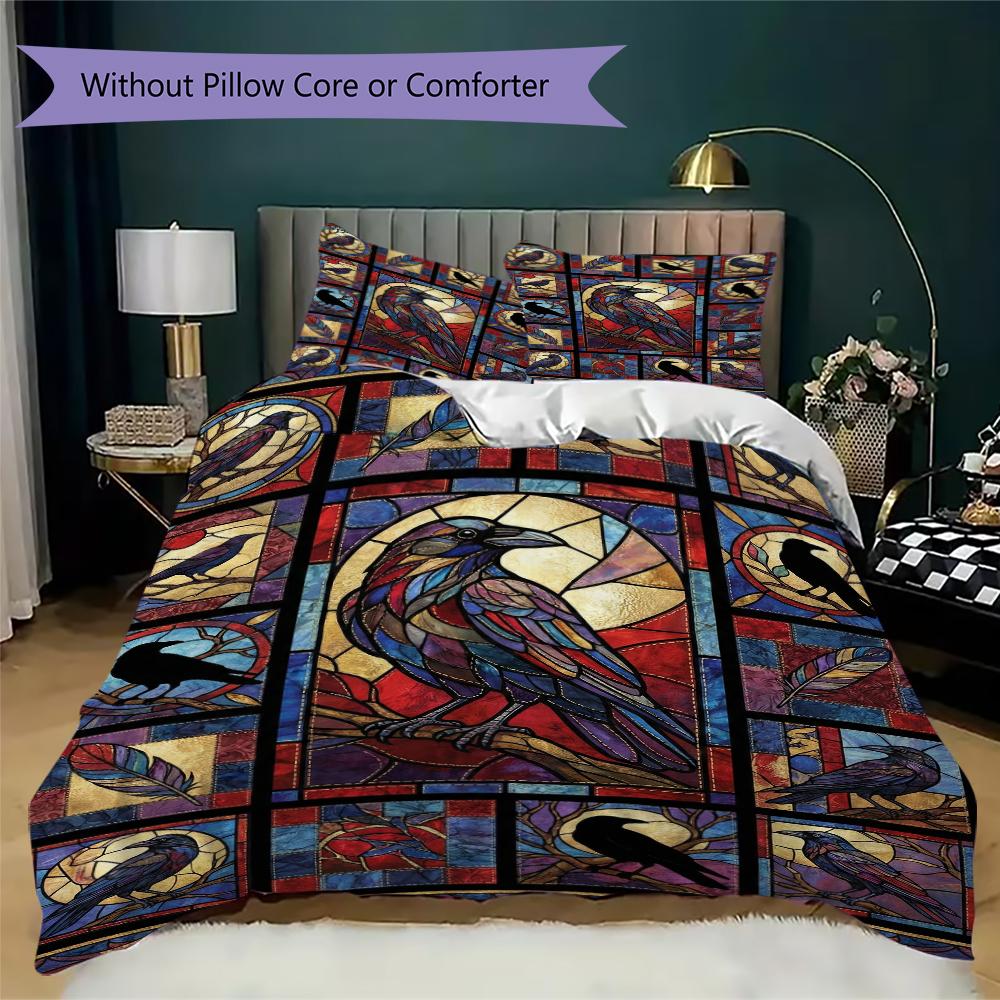 Crow Pattern Bedding uilt Set uilt Cover Pillowcase Home Decoration Birthday Gift (1 * duvet cover + 2 * pillowcase without core)48