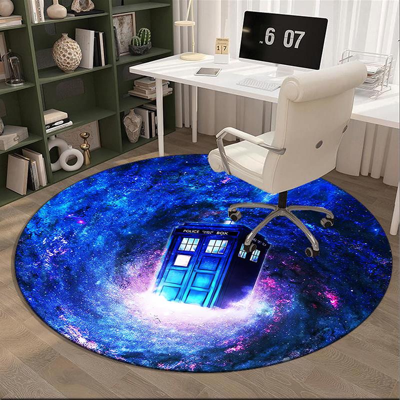 Police Box Time Travel Round Carpet Chair Cushion Round Entryway Rug, Soft Round Rugs for Living Room, Bedroom, Circle Carpet Decor Gifts