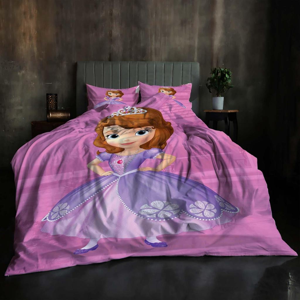 Gift Christmas Quilt Cover Princesa Sofia 3-Piece Bedding Set,Queen Size, Includes Duvet Cover, Pillowcases, Machine Washable.