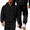 Ensemble de sport à capuche en polaire pour homme Automne Hiver Manches Longues Décontracté Fermeture éclair Thermique Confortable Respirant Vêtement d'extérieur