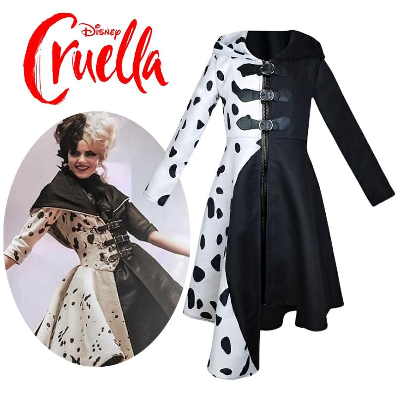 101 Dalmatiner Schwarzweiß Hexe Cruella De Vil Cosplay Kleid