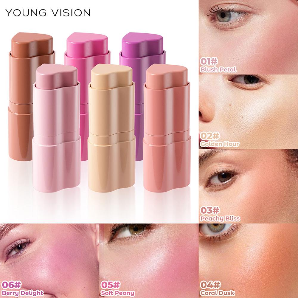 YOUNG VISION 1 STÜCKE Herz Erröten Creme Konturierung Stick Gesicht Modifikator Mousse Erröten Lippenstift 2-in-1