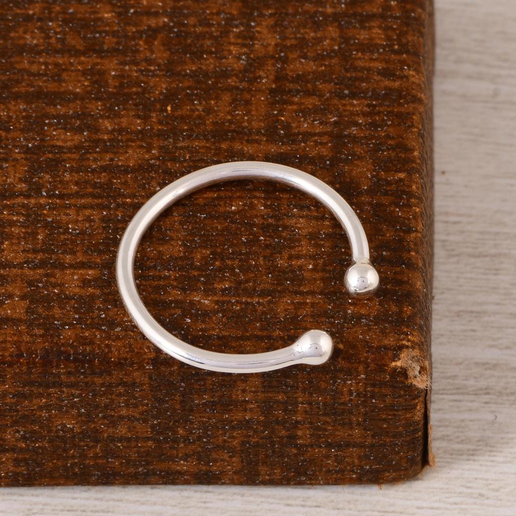 Minimalist 925 Sterling Silver Open Cuff Ring – Adjustable Ball End Silver Band – Dainty Everyday Stackable Ring – Gift for Her