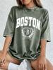 Boston Persönlichkeitsaufdruck Gewaschene T-Shirts Damen Baumwolle Oversize T-Shirt Lässig Weiche Kurzarm-Tops Sommer O-Ausschnitt Kleidung