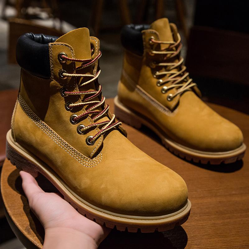 Unisex Handmade Retro Natural Cow Leather Men Boots Waterproof Ankle Snow Boots Men Shoes