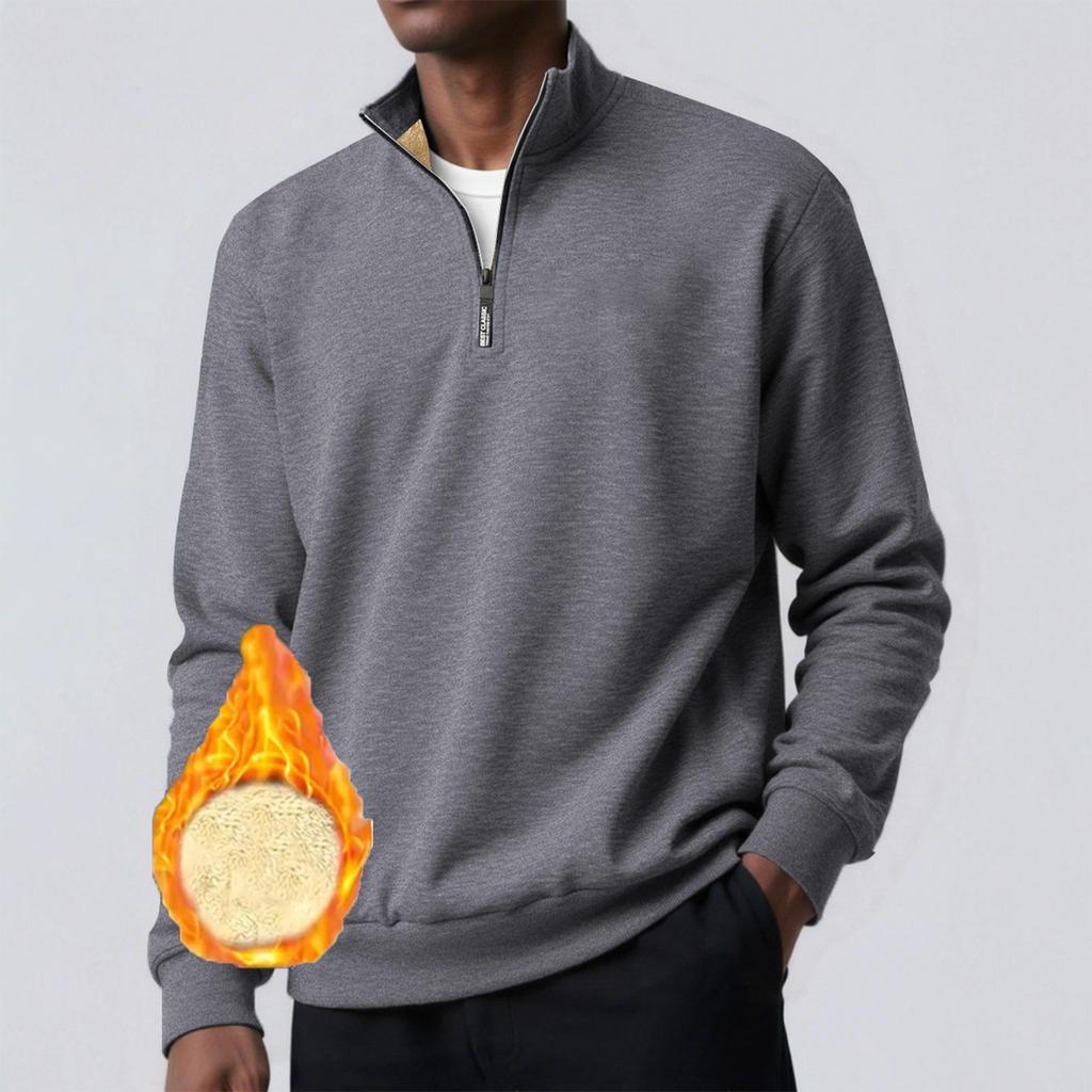 Men's Pullover Long Sleeved Stand Up Collar Sweatshirt Casual Cut Height Collar Lamb Wool Base Shirt