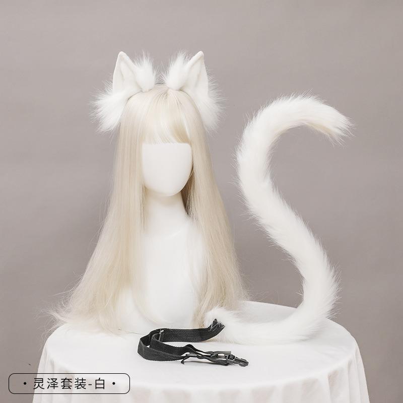O ureche de pisică coadă de pisică bijuterii cosplay handmade imitație animal ureche bentiță coadă set de accesorii