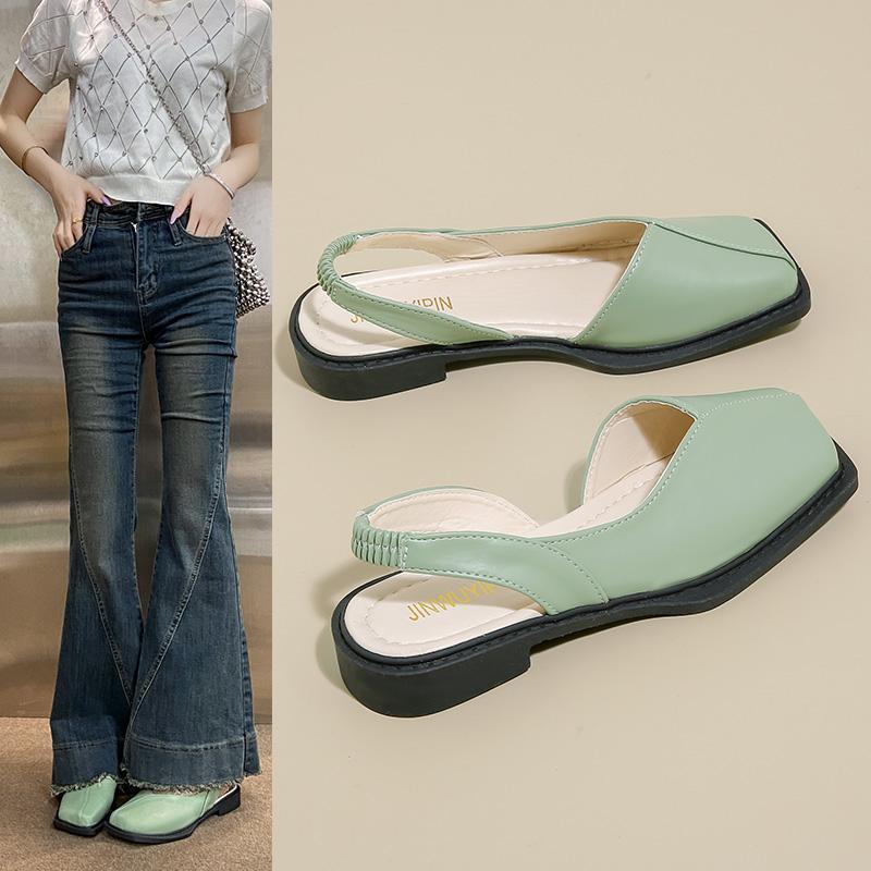 Fashion At The Banquet, I Got Married To A Square-toed Single-shoe Woman with A Back Strap and Fashionable High-heeled Leather Shoes