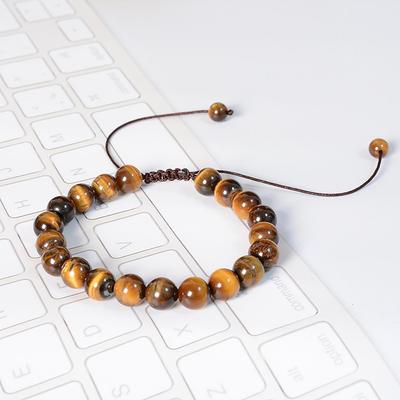 8mm Tigerauge Runder Perlenarmband mit Handgeknüpftem Verstellbarem Flachknoten Design