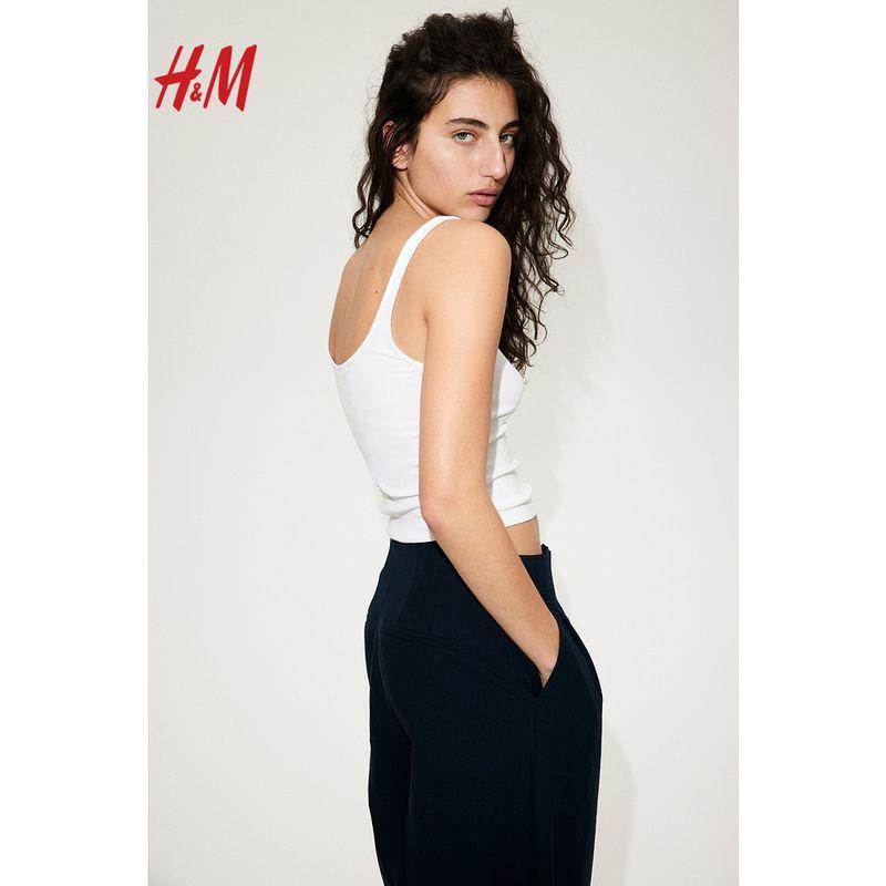 

HM Wide-Leg Pants 2025 Summer New Linen Blend Wide-Leg Pants 1259138 Navy blue 165/80(42)