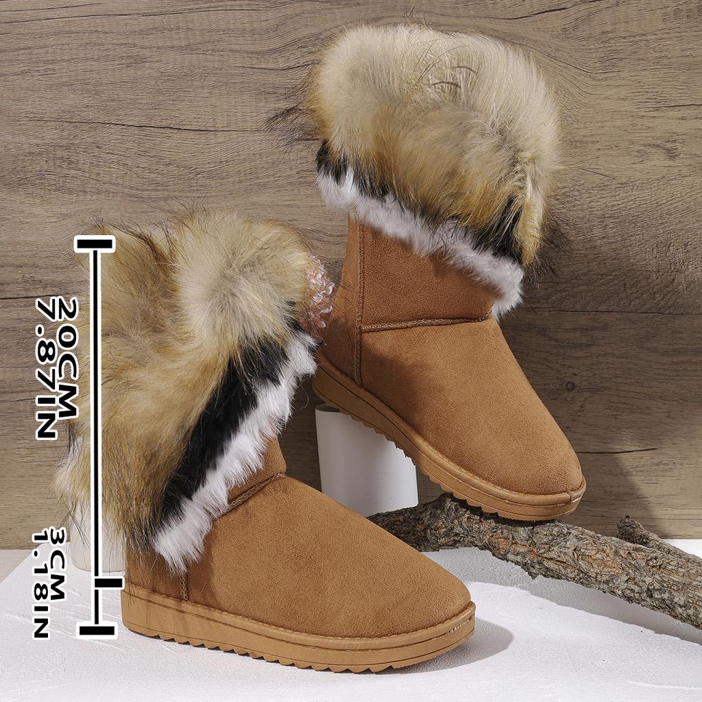 Large size snow boots women's autumn and winter new round head thick bottom fluffy mouth comfortable velvet warm cotton boots