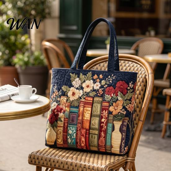 Bolso Tote Acolchado para Mujer con Estampado Retro Tela Vintage Ligero Gran Capacidad Plegable Bolso de Mano para Uso Diario Viajes Compras