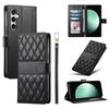 For Samsung Galaxy S25 FE Case Rhombus Stitching Wallet Stand Leather Phone Cover with Long/Short Strap