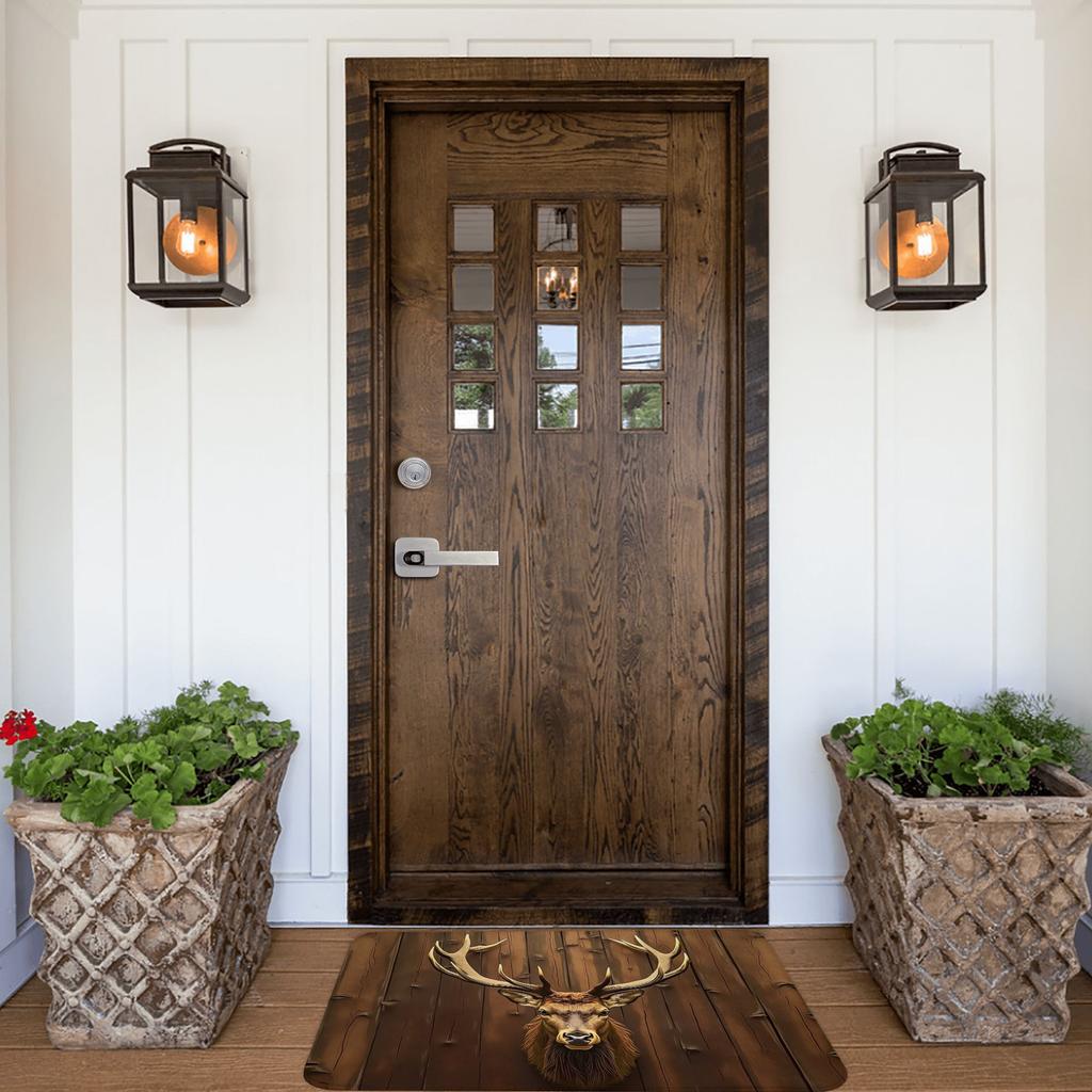 Wood Deer Print Door Floor Bathroom Kitchen Mat Anti-Slip Outdoor  Doormat Living Room Entrance Carpet Rug
