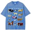 Street American Retro Cute Cow T-shirt Women Short Sleeve Round Neck Loose Casual Top Oversized Tees Large Size