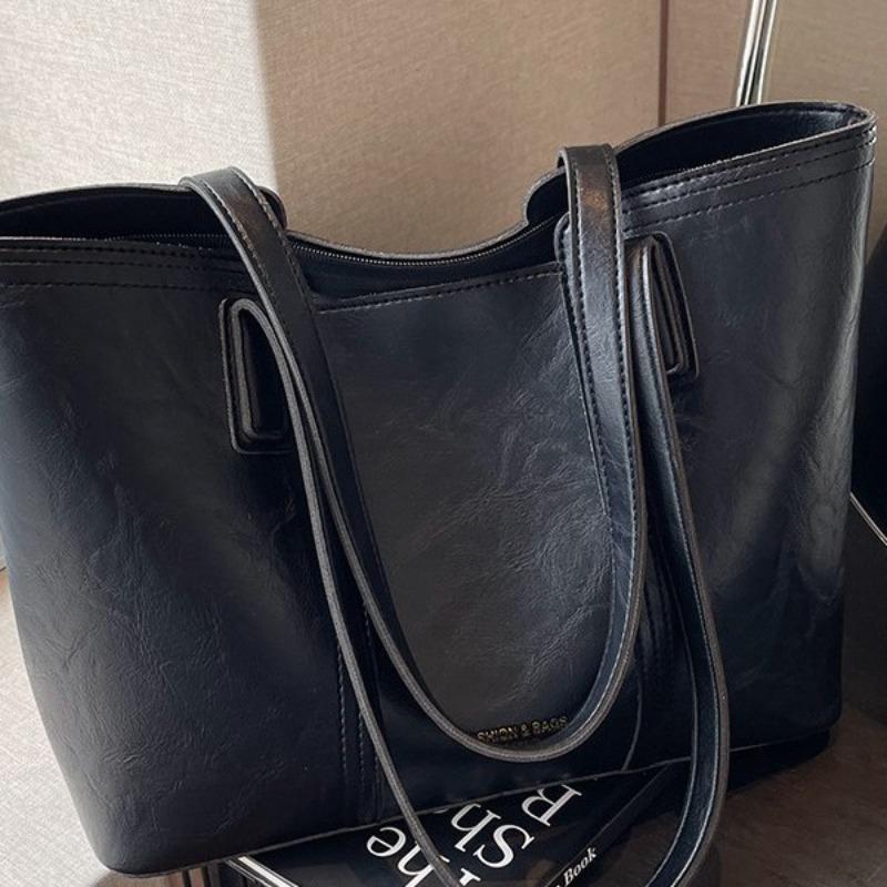 Casual contrast color large-capacity bag women's 2 spring and summer new shoulder bag high-end texture commuter tote bag