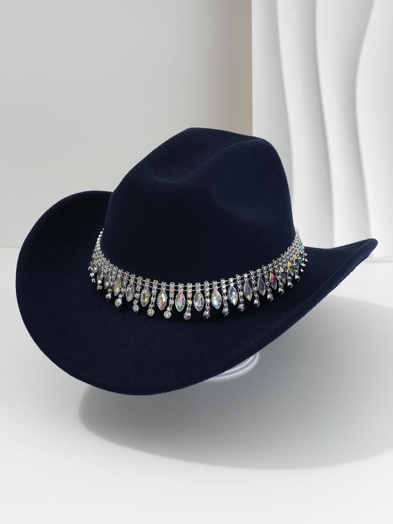 Men's and women's European and American elegant top hats, unique jazz cowboy hats, fringed gemstones, rhinestone accessories, belts, wedding engageme